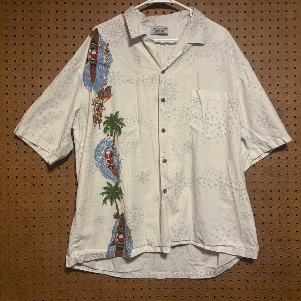 Ugly Christmas Pacific Legend Hawaiian Shirt 2XL White Santa novelty 90s VTG Y2K